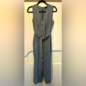 White House Black Market - Size 6 - Lace Up Lyocell Army Green Crop Jumpsuit
